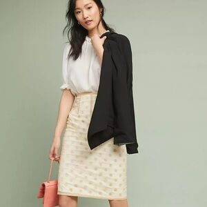 Anthropologie Bronx & Banco Tulle Gold Polka Dot Pencil Skirt Size Small / 4